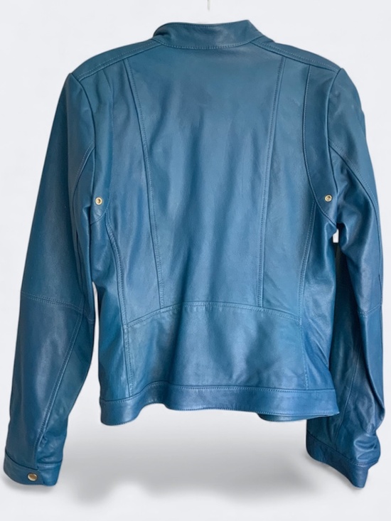 Banana Republic Leather Cropped Moto Jacket Blue SZ S - Picture 3 of 12